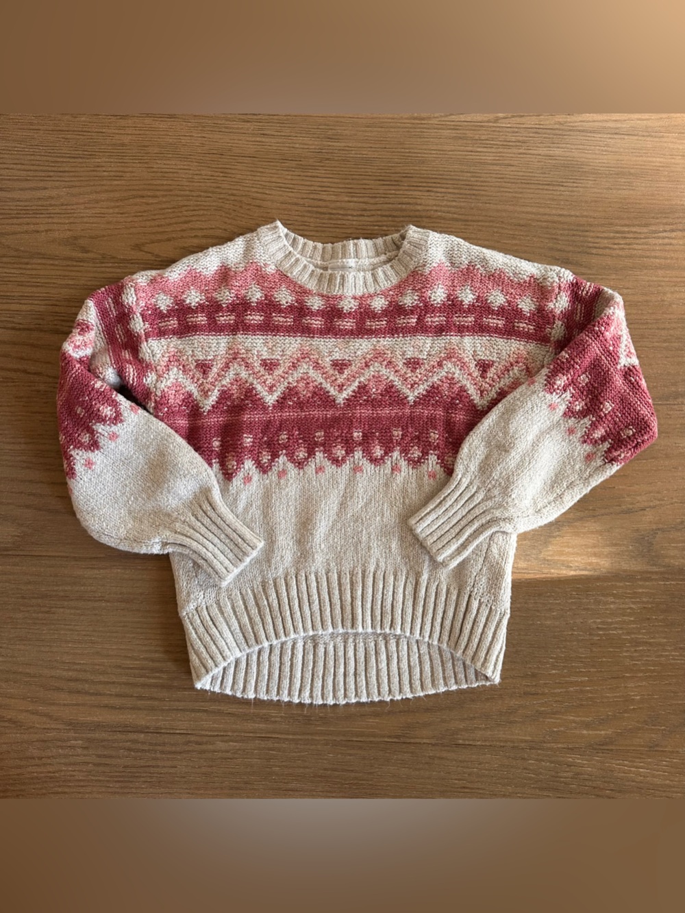 Abercrombie Kids Fair Isle Sweater Cream Pink Girls Size 11/12